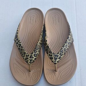 CROCS Women's Tan Leopard Sandals